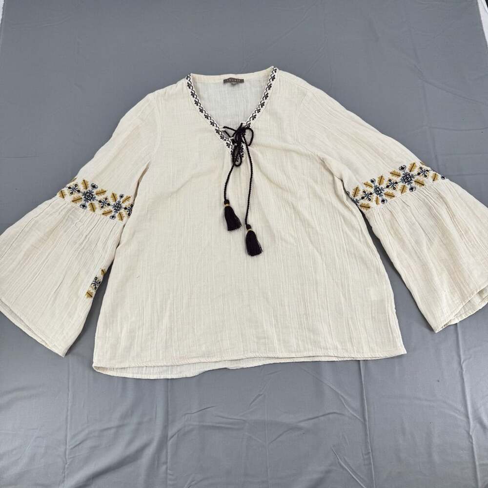 Lilla P Embroidered Bell Sleeve Top Size M